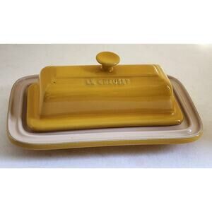 BUTTER DISH-LE CREUSET-Yellow-Stoneware-Holds One 1/4 lb Butter Stick